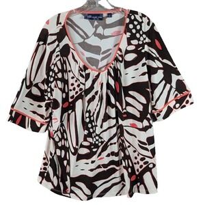 Susan Graver Tunic Top Geometric Liquidknit Scoop Neck Cottagecore Women's L‎